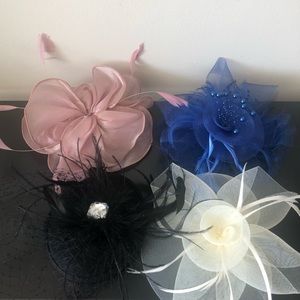 Fascinator Hats : Group of 4 | blue, black, pink & cream fascinator hats